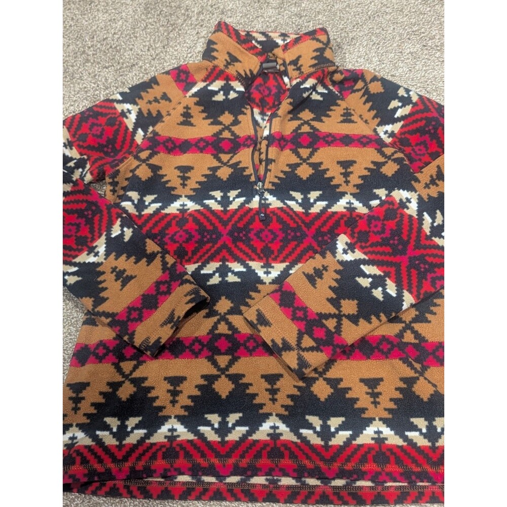 Women's Eddie Bauer Quarter Zip Fleece Pullover Size Medium Aztec Print